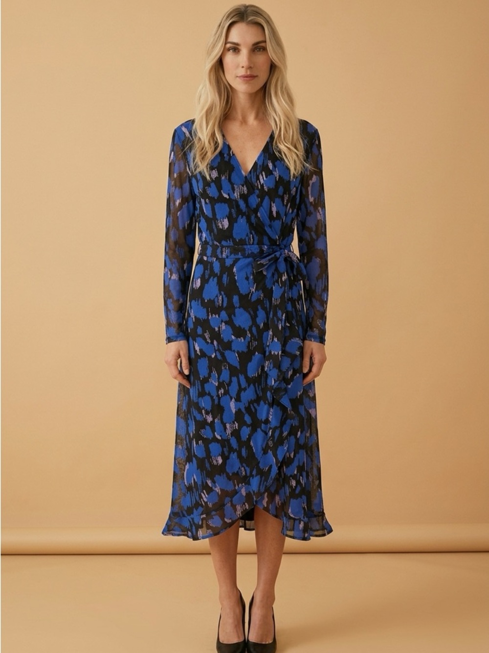 NWT CWONDER Blue Printed Wrap Midi Dress size large